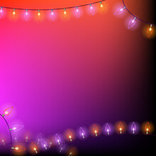 Red And Violet Christmas Background With Lights. Background For Post With A Place For Text. Vector Illustration