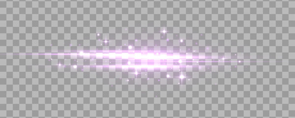 Poster - Purple neon lines speed motion, laser beams with lights. Violet ray line with electric flash explosion. Glowing streak with light effect dust. Set of lens flares, stars and sparkle spark. Vector