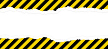 Seamless Warning Vector Striped Rectangular Background. Stripped Torned Background. Caution Sign Black And Yellow Warning Line Striped Rectangular Background, Yellow And Black Stripes On The Diagonal.