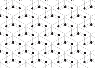 Wall Mural -  Geometric pattern with lines and hexagon, Black and white streak pattern for background. minimal pattern Use with patterns on fabric, paper.