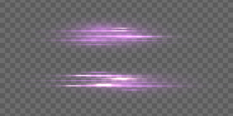 Poster - Purple neon lines speed motion, laser beams with lights. Violet ray line with electric flash explosion. Glowing streak with light effect dust. Set of lens flares, stars and sparkle spark. Vector