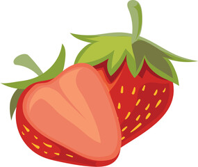 Wall Mural - Strawberry icon. Cartoon red berry half cut