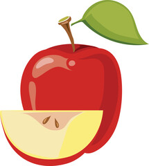 Sticker - Red apple with fruit slice cartoon icon