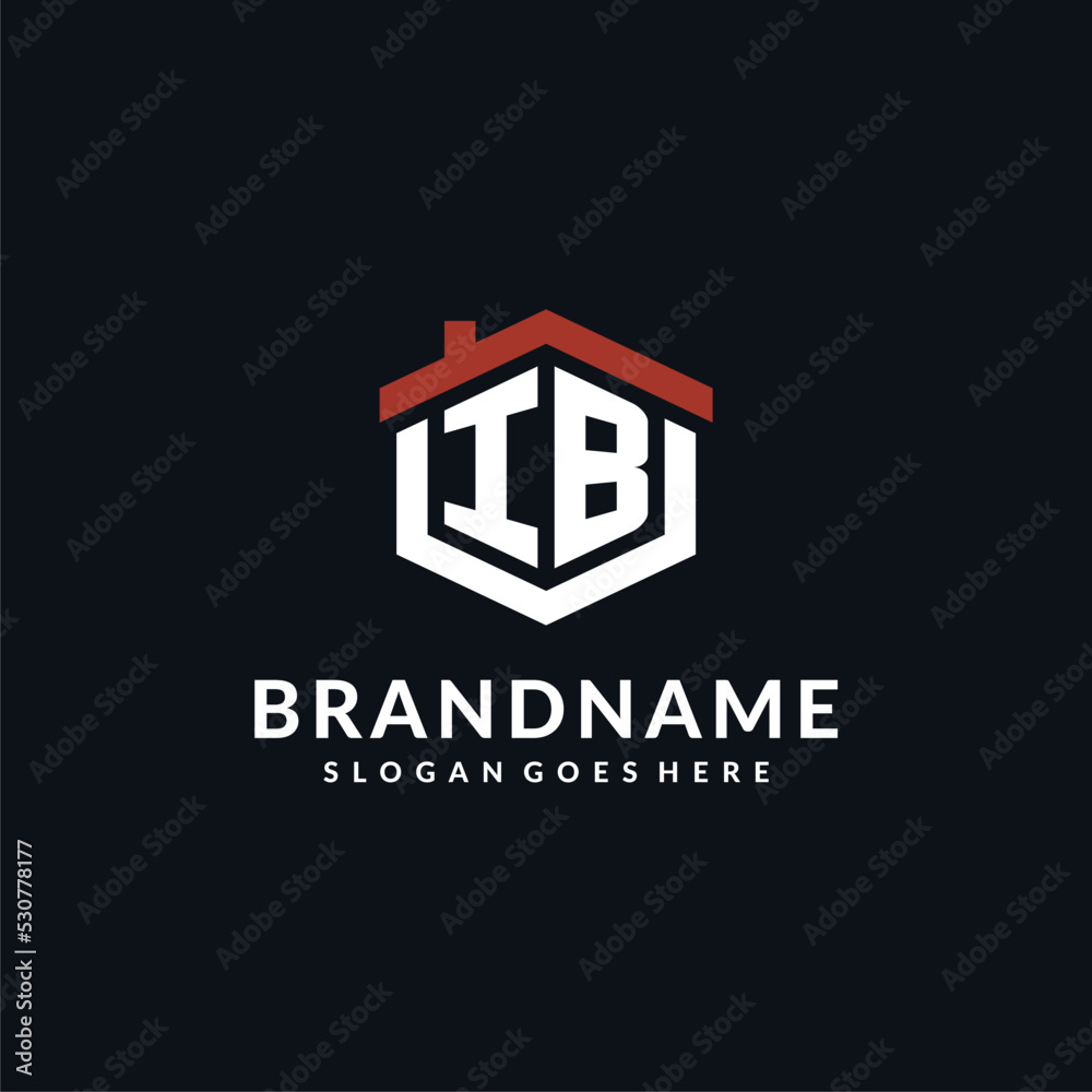 Initial letter IB logo with home roof hexagon shape design ideas Stock ...