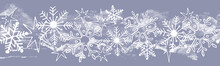 Seamless Ribbon Border With Abstract White Spots And Snowflakes On A Blue Background. Winter Image. Vector Illustration.