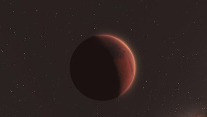 Wall Mural - Mars Red Planet with Sun Rising Timelapse and Milky Way Galaxy and Sun Background - 3D CGI Animation 4K