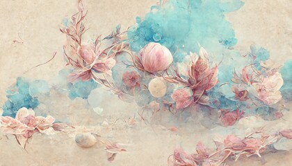 Flowers in the style of watercolor art. Luxurious floral elements, botanical background or wallpaper design, prints and invitations, postcards. Small pink flowers 3D illustration