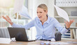 © Mumtaaz Dharsey/peopleimages.com - Angry business woman throwing paperwork documents in stress, frustrated and 404 laptop glitch in office. Entrepreneur screaming in anger with internet problem, burnout crisis and tax audit mistake