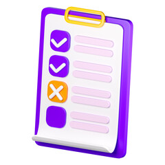 3d cheklist clipboard icon. Todo or tasks list, vote form, online survey, feedback or examination concept. High quality isolated render