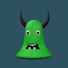 Sticker - 3D Render Of Cartoon Monster With Horns Element On Blue Background.