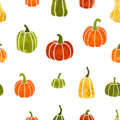 Wall Mural - Cute hand drawn pumpkin seamless pattern, hand drawn pumpkins - great as Thanksgiving background, textiles, banners, wallpapers, wrapping - vector design