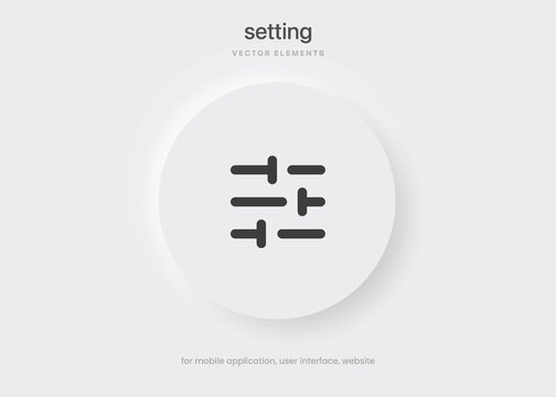 3d setting icon vector. Tools, cog, gear sign isolated on white background. Help options account concept. Trendy flat style for graphic design. Icons for adjustment, gauge, tune, test. Neumorphism.