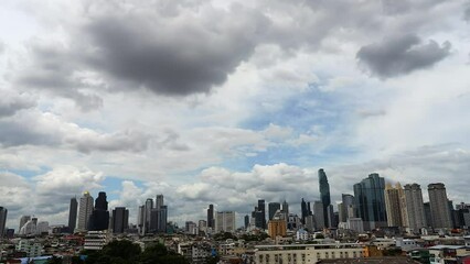 Wall Mural - time-lapse of beautiful blue sky with white cumulus on cityscape