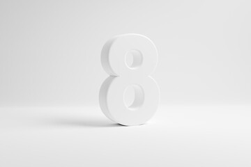 Number eight on white background. 3D rendering.