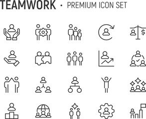 Poster - Editable vector pack of teamwork line icons.
