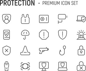 Poster - Editable vector pack of protection line icons.