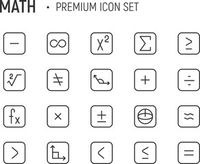 Canvas Print - Editable vector pack of math line icons.