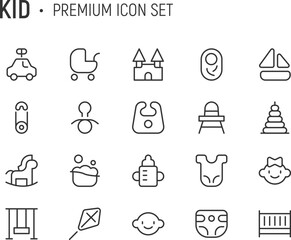 Poster - Editable vector pack of kid line icons.