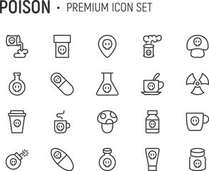 Poster - editable vector pack of poison line icons.