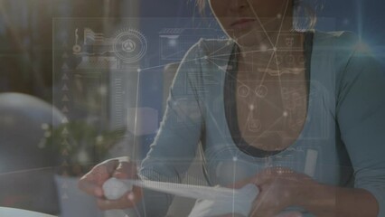 Poster - Animation of data processing over caucasian woman with bandage