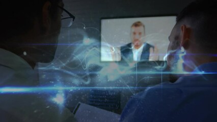 Poster - Animation of light trails over diverse business people in office