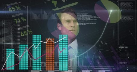 Poster - Animation of data processing over caucasian businessman