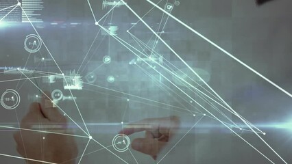 Poster - Animation of network of connections over caucasian man with tablet
