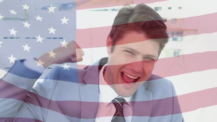 Poster - Animation of flag of usa over caucasian businessman
