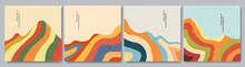 Vector Illustration. Mid Century Modern Graphic. 50s, 60s Retro Art. Grunge Scratched Texture. Minimalist Mountain Landscape. Striped Hand Drawn Hills. Linear Pattern. Vintage Graphic Design Elements