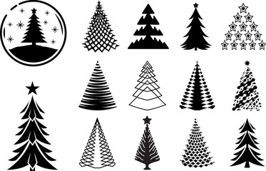 Poster - christmas tree collection, black and white abstract illustrations. printable, editable decorations f