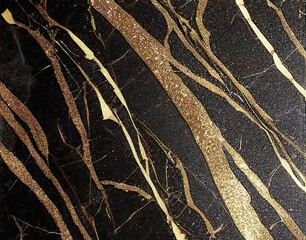 Poster - Raster illustration of abstract golden patterns on a black background. Paint cracks, abstract art, luxury color combination, background, leather, art. Inspiration concept. 3D rendering illustration
