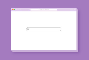 Poster - Modern browser window design isolated on purple background. Web window screen mockup. Internet empty page concept with shadow.