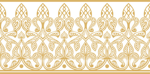 Vector golden seamless oriental national ornament. Endless ethnic floral border, arab peoples frame. Persian painting.