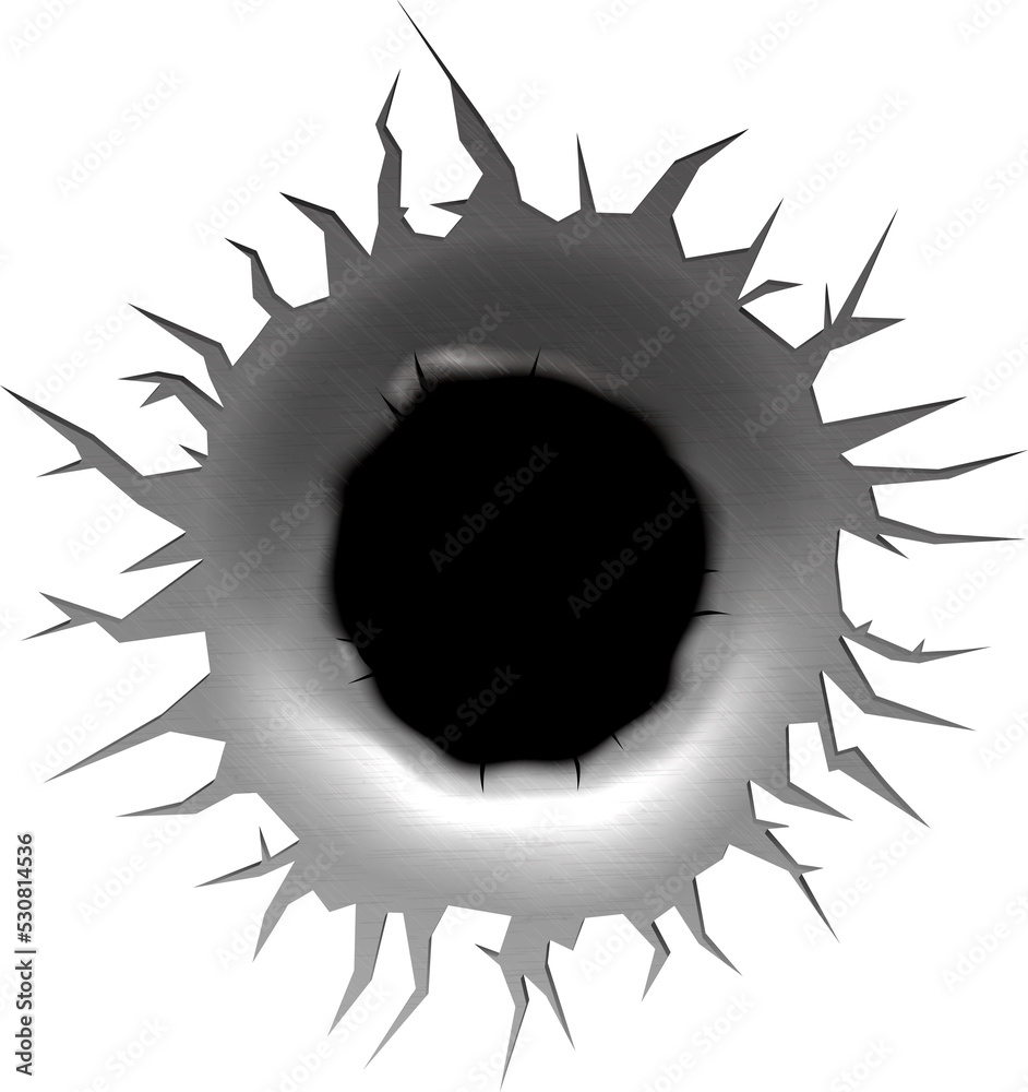 Gun Shot Bullet Hole Rip In Metal Design Stock Illustration | Adobe Stock