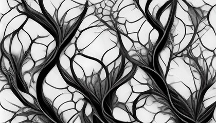 Sticker - Black and white seamless pattern of vines entangled with each other