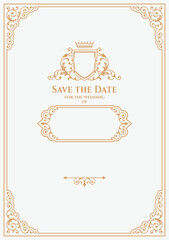 Wall Mural - Golden calligraphic wedding invitation frame. Premium template