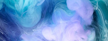 Blue Multicolored Smoke Abstract Background, Acrylic Paint Underwater Explosion