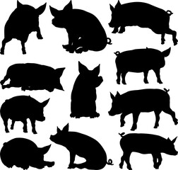 Poster - Pig Silhouettes Farm Animal Set