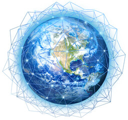 Canvas Print - Global network mesh around planet Earth, works great both on dark or white background