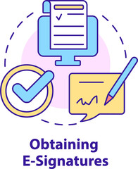 Fototapete - Obtaining e-signatures concept icon. Business program type abstract idea thin line illustration. Sign agreements. Isolated outline drawing