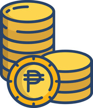 Stack Of Philippine Peso Gold Coins On A White Background - Editable