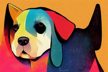 Colorful Dog Head With Cool Isolated Pop Art Style Backround
