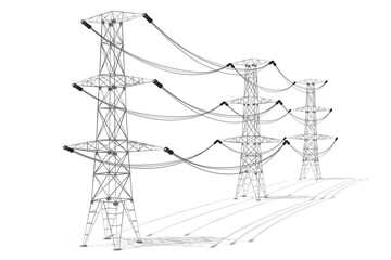 Electricity pylons, white background - 3D illustration