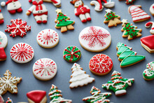 Selection Of Different Colorful Christmas Cookies
