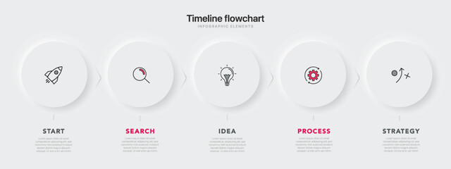 Wall Mural - Timeline infographic design with 5 options or steps. Infographics for business concept. Can be used for presentations workflow layout, banner, process, diagram, flow chart, info graph, annual report.