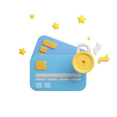 Poster - 3D credit card money financial security for online shopping, online payment credit card 3d with payment protection concept. icon clipping path. 3d render illustration.
