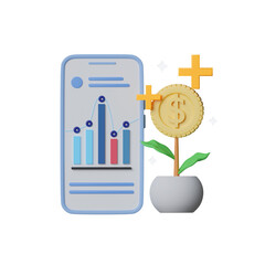 Poster - Financial investment. Bank deposit, profit finance Manage money through your mobile phone, applications. Investment Cryptocurrency trend trading. clipping path. 3d render illustration.