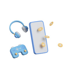 Poster - 3D mobile phone with head phone and joy stick. icon clipping path. 3d render illustration.