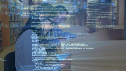 Poster - Animation of data processing over two caucasian people studding in the library