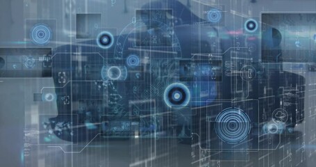 Poster - Animation of digital data processing and digital interface over person using vr headset